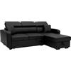 Happy Garden Divano angolare trasformabile Warren a 3 posti in Similpelle Nera. Divano con Divano Letto Reversibile, poggiatesta Regolabile e Contenitore.