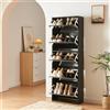 [en.casa] Scarpiera Slim con Ante a Specchio e 5 Contenitori Ribaltabili Mobile Portascarpe Salvaspazio per Ingresso Corridoio e Camera 169x60x24 cm Nero