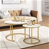 YITAHOME Tavolino da Salotto, Set di 2 Tavolini Legno ingegnerizzato Ferro, Tavolini Sovrapponibili con Gambe in Metallo, Bianco