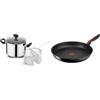 Lagostina Linea Rossa Pentola Multicottura con Doppio Cestello Cottura e Coperchio & Linea Rossa Padella Antiaderente Ø 32 cm, Induzione, Gas e Forno Antigraffio