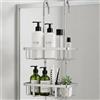 Pickpiff Mensoladoccia da appendere, mensola shampoo, supporto in vetro, cestino senza foratura, shampoo, supporto in gel, in acciaio inox, argento, altezza 57 cm