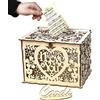 Alnicov - Scatola per biglietti di matrimonio, in legno, con slot per blocco, salvadanaio fai da te in legno, per matrimoni, ricevimenti, anniversari, feste di compleanno, feste di laurea