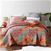 Qucover Copriletto Matrimoniale 250x270 cm, Trapuntato Copriletto Cotone Patchwork Bohémien, Plaid Grande Taglia Unisex Colore Arancio