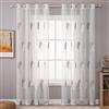 MIULEE Tende per Interni Moderne 2 Pezzi 140x280 CM, Voile Tenda Finestra Interno Salotto, Tenda Trasparente con Ricami a Foglie Bianche e Grigie, Fantasia Tende Camera da Letto Soggiorno Occhielli