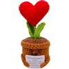 HVIHWI Fiori all'uncinetto fatti a mano, regalo di supporto emotivo, piccole decorazioni da ufficio lavorate all'uncinetto in vaso, bel cuore rosso, pianta in vaso, regalo motivazionale per il