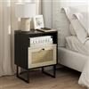 HEYZOEY Comodino boho, piccolo tavolino in rattan con cassetto e ripiano in rovere bianco, per camera da letto, soggiorno, ufficio (cornice nera)