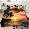 Generico Copripiumino 240x220 cm Palme Del Mare Al Tramonto Set di Biancheria da Letto di Singolo Matrimoniale 3 Pezzi, Set Copripiumino in Policotone con Federa e Chiusura Cerniera