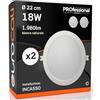 Eurocali Faretti LED da incasso 18W rotondi cornice bianca Luce Bianco Naturale Downlight Ø 220.8x28mm con Incasso Ø 163 mm - Pacco da 2