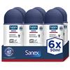 Sanex Men Dermo Invisibile Deodorante Roll-On per uomo, protezione 24 ore, Antitraspirante, Anti Irritazione, 0% Alcol, Combatte il cattivo odore, Anti macchie bianche, confezione da 6 pezzi x 50 ml