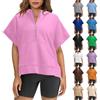 Generic Felpa da donna, oversize, a mezza cerniera, per il tempo libero, a maniche corte, sportiva, senza cappuccio, comoda felpa larga, abbigliamento estivo, con tasche, marrone, XXL