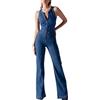 Glkaend Donna Sexy Slim Fit Vita Alta Denim Tuta Senza Maniche Cerniera Senza Schienale Gamba Larga pagliaccett,Blu,XS