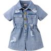 ACURYX Pagliaccetti Denim da Bambina Tutine Jeans Neonata Ragazza Design Strappato a Manica Corta Pantaloncino Estate 2-3 Anni