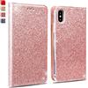 OKZone Cover iPhone XS/iPhone X, Custodia Lucciante con Brillantini Glitters Design Flip Caso Custodia in Pelle PU Portafoglio con Interno TPU Protettiva Cover per Apple iPhone XS/iPhone X (Oro Rosa)