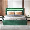FOERPL Letto baule con LED e USB, letto imbottito 160 x 200 cm, con ripostiglio letto matrimoniale imbottito con cassapanca e doghe in tessuto in velluto, telaio letto imbottito (velluto verde, 160 x