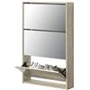 [en.casa] Scarpiera Slim con Ante a Specchio e 3 Contenitori Ribaltabili Mobile Portascarpe Salvaspazio per Ingresso Corridoio e Camera 103x63x17 cm Effetto Rovere Sonoma