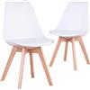 BenyLed - Set di 2 sedie per sala da pranzo scandinave, sedia da cucina in plastica sintetica, colore: Bianco