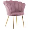 SIEDITI FUORI E DENTRO Poltroncina imbottita con schienale a conchiglia in velluto con gambe cromate e cuscino, poltrona da salotto, camera da letto e sala da pranzo Shelly (Gambe Oro, Velluto Rosa)