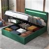 FOERPL Letto baule con LED e USB, letto imbottito 140 x 200 cm, con ripostiglio letto matrimoniale imbottito con cassapanca e doghe in tessuto in velluto, telaio letto imbottito (velluto verde, 140 x