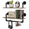 EUGAD Set di 2 Mensole da Muro in Legno con Tubi Metallici, Scaffali Sospesi in Stile Industriale con Portasciugamani, Decorazioni da Parete Salvaspazio, Marrone Vintage e Nero