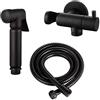 Wunderbad Set Doccetta WC/Bidet Nero Opaco - Design Moderno in Ottone Massiccio con Valvola di Arresto Integrata, Supporto a Muro e Flessibile 120 cm - Solo per Acqua Fredda
