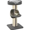 PawHut Tiragraffi ad Albero per Gatti con Cuccia, Cuscino e Morbido Rivestimento Grigio, Pali in Corda Sisal Ø16.5 cm, Altezza 91cm