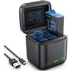 Jeebel Caricatore per Batterie per GoPro Hero 13 Black — 3-Slot Caricatore con Ricarica Rapida e Cavo USB-C — Caricatore Compatto Compatibile con Batterie Originali GoPro Hero 13 Black(Senza Batteria)