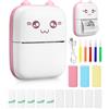 Zounin Mini stampante portatile,stampante multifunzione Bluetooth,stampante termica wireless mobile con 13 rotoli di carta a 5 colori,errori per studenti,stampa di modelli multifunzione,rosa