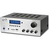 Dynavox VT-80 MK amplificatore stereo compatto, 4 terminali di altoparlanti a vite, telecomando per ingressi digitali (USB, scheda SD), antenna BT integrata e radio FM, argento