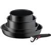 Tefal Ingenio Ultimate L76495 - Set di pentole da 5 pezzi, impilabili, rivestimento antiaderente, adatto a induzione, indicatore di temperatura del segnale termico, nero, 5 pezzi