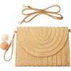 Frienda Borsa a tracolla in paglia, pochette in paglia, borsa a tracolla casual da spiaggia, borsa fatta a mano, da donna, portafoglio, Marrone chiaro, Medium