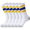 Wildarms Calzini sportivi lunghi unisex, stile retrò con strisce per basket, calcio, tennis, paddle tennis running e allenamento, 3 paia, Giallo blu, Taglia unica