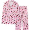 Hello Kitty Pigiama Lungo Donna, Classico Bottone Basso Abbigliamento da Notte (Rosa, XL)