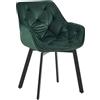 CLP Sedia da pranzo ergonomica Antigo con braccioli imbottiti, funzione di rotazione a 180°, rivestimento in velluto nero, Colore:verde