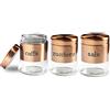 BuyStar Tris Set 3 BARATTOLI, Porta Sale, Zucchero, caffè, Set BARATTOLI in Vetro con Tappo in Acciaio Inox, Tris Barattoli da 750ml, Color Rame