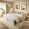 LKPOMI Divano letto pieghevole 3 posti in tessuto di velluto, letto matrimoniale imbottito con telaio a doghe per camera da letto, soggiorno, senza cuscino, 180 x 200 cm (Beige)