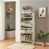 [en.casa] Scarpiera Slim con Ante a Specchio e 4 Contenitori Ribaltabili Mobile Portascarpe Salvaspazio per Ingresso Corridoio e Camera 134x60x24 cm Bianco