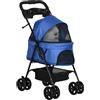 PawHut Passeggino per Cani Piccoli Pieghevole, Passeggino Leggero per Animali con Ruote Girevoli, Guinzaglio di Sicurezza e Cestino Portaoggetti, 67x45x96cm, Blu