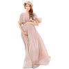 DaPongZhi Vestito di maternità Lungo Spalla Snudata per la Fotografia,Abito Gravidanza per Donne Incinte Abito Scollo a V Manica Corte,Abiti Eleganti Donne Incinte,Abito Premaman Cerimonia (Pink, XL)