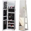 HOMCOM Specchio Portagioie a LED con 4 Scaffali e Spazi Portaoggetti, in Legno e Vetro, 15x15x61.75 cm, Bianco | Aosom Italy
