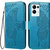 EASSGU Custodia per OPPO Reno8 Pro 5G (6.7 Inches) Flip Folio Cover Magnetica per Telefono in Pelle con 3 Slot per Schede 1 Portafoglio, Case - Blu