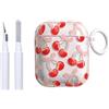 Reownest per Airpods 2a/1a Generazione con Kit Pulizia, Design Estetico con Motivo Fiocco Ciliegia, Cover Protettiva con Ciondolo Shockproof per Cuffie Airpods 2 & 1 - Rosso