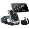 NKVND 3 in 1 Caricatore Wireless Stazione, Certificato Qi2 15W Ricarica Rapida Mag-Safe Caricatore Magnetico Pieghevole Caricabatterie Wireless Phone Charger Stand per iPhone16/15/14/13/12, iWatch, Air-Pods