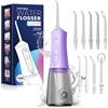 JTF Irrigatore Orale Senza Fili, Portatile Idropulsore Dentale Professionale Ricaricabile, 4 Modalità e 9 ugelli e Capacità 300ML Elettrico Water Flosser Impermeabile IPX7 per Viaggi a Casa(Viola)