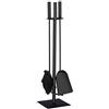 Relaxdays Set Attrezzi da Camino, 4 Accessori, Attizzatoio, Paletta, Scopino, 61x15x15 cm, Supporto Portautensili, Nero, Acciaio, 61 x 15 x 15 cm