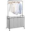 STORAGE MANIAC Carrello portabiancheria con barra sospesa, portatile, rimovibile, con ruote bloccabili resistenti e borse rimovibili, organizer per biancheria da 181 l, 4 sezioni