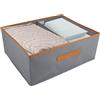 ASelected Grande set di 2 scatole portaoggetti da 50 x 40 x 20 cm, organizer per credenza, con manico in pelle e divisore, in tessuto, pieghevoli, per vestiti, libri (grigio)