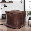 Louis Donné Unstuffed Pouf poggiapiedi, in pelle PU non riempita, per interni ed esterni, 45 x 45 x 45 cm (marrone scuro)
