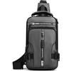 NEUSOP Uomo Zaino Monospalla Petto Borsa Crossbody Borsa a Tracolla Impermeabile con Ricarica USB,Marsupio Zainetto Piccolo Sling Bag Borsa a Spalla per Viaggio, Ciclismo,Lavoro,Sport