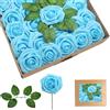 yayafunfun 25 rose artificiali blu cielo, rose in schiuma realistiche al tatto con steli, 4 foglie, fiori artificiali per matrimoni, bouquet da sposa, torte, pietre tombali, centrotavola, baby shower