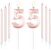 mciskin Candele per il 55° compleanno in oro rosa - Candela numero 55 per torta con set di candele lunghe e sottili, topper per torta in oro rosa per decorazioni di compleanno da donna per il 55°